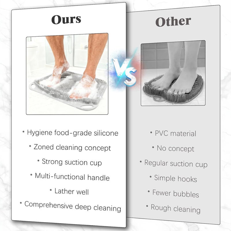 FReatech Large Shower Foot Scrubber Mat, Silicone Foot Cleaner Brush to Clean, Exfoliate and Massage Feet Without Bending Over, Improve Foot Appearance and Overall Health, Grey - 17.3" x 13" - Image 5